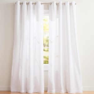 Winter White Perforated Linen Curtains, Perforated Design for Light Transmission