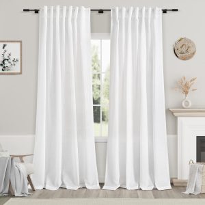 White Linen Backrest Curtains, Light-Glowing and Privacy Protective